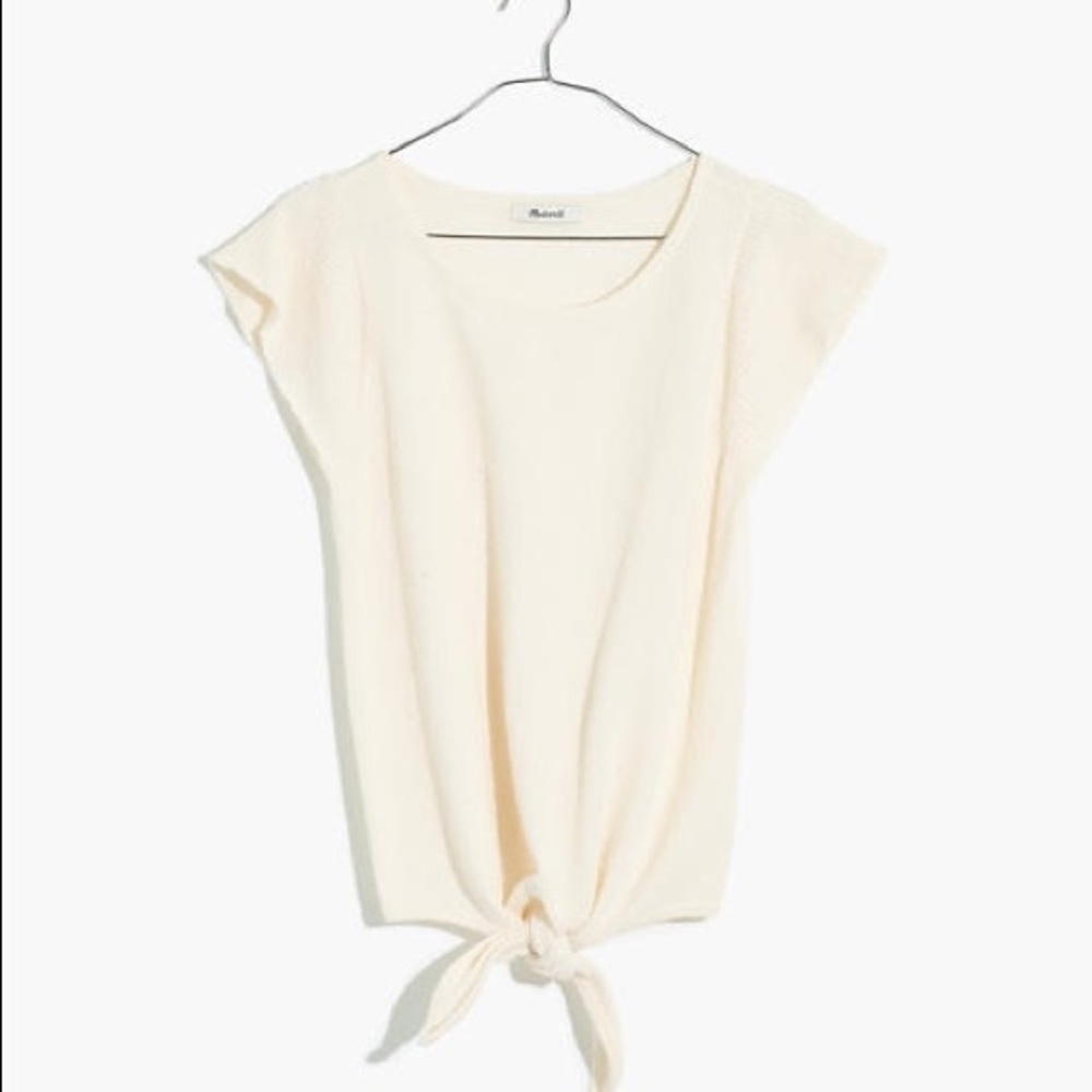 Madewell White Top Tee Blouse Modern Tie Front LG
